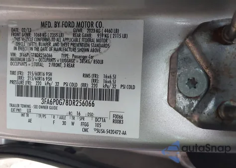 2013 Ford Fusion S from USA, damaged, VIN 3FA6P0G78DR256066